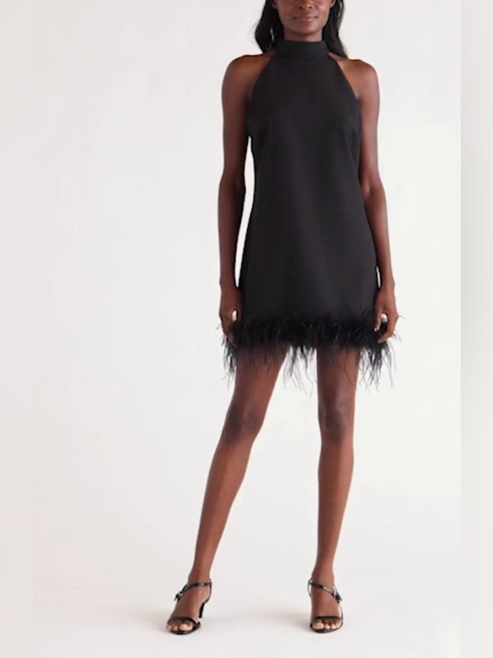 Sam Edelman Black Halter Mini Dress with Feather Hem Size 14 NWOT